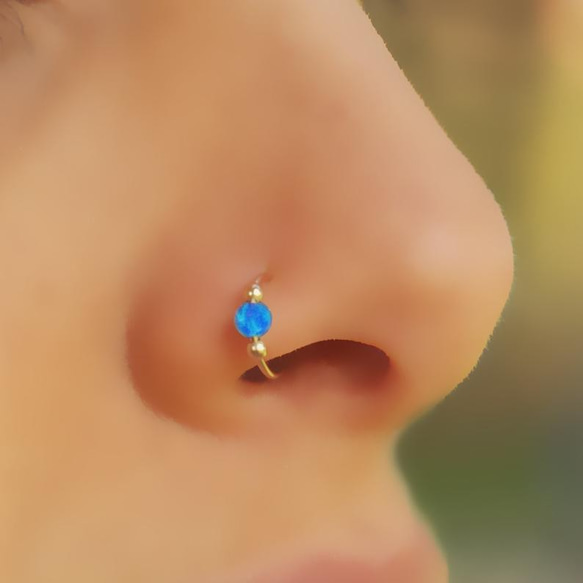 ピアスフープOpal Beads Nose Ring, Nose Hoop, 鼻リング 6枚目の画像