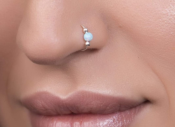 ピアスフープOpal Beads Nose Ring, Nose Hoop, 鼻リング 7枚目の画像