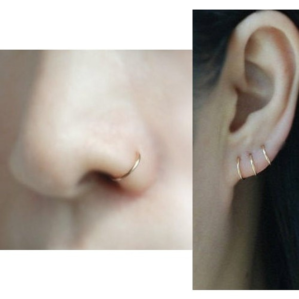 ピアスフープ 14kGF Nose Ring, Sterling Silver Nose Hoop, 鼻リング 2枚目の画像