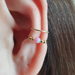 Double Band Ear Cuff with Opal Bead, イヤーカフ 5枚目の画像