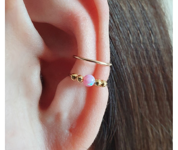 Double Band Ear Cuff with Opal Bead, イヤーカフ 5枚目の画像