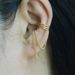 Gold Color 3 band with Chain Ear cuff, イヤーカフ 1枚目の画像