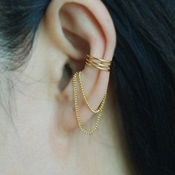 Gold Color 3 band with Chain Ear cuff, イヤーカフ 3枚目の画像