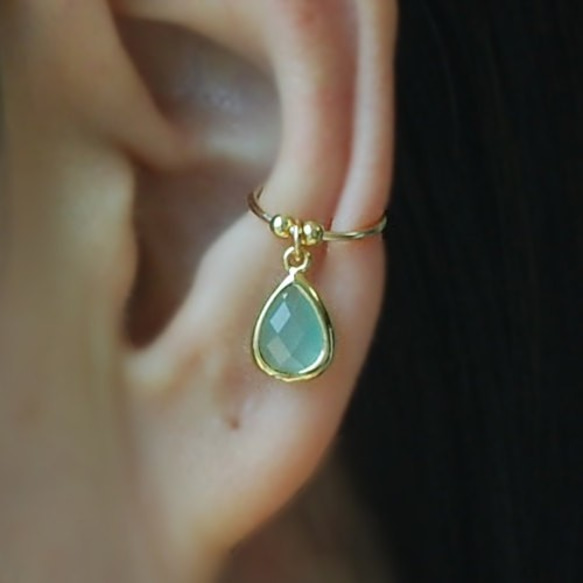 14kgf / Silver  Ear Cuff with Glass stone 2枚目の画像