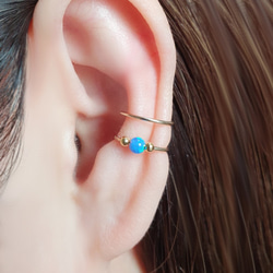 Double Band Ear Cuff with Opal Bead, イヤーカフ 4枚目の画像