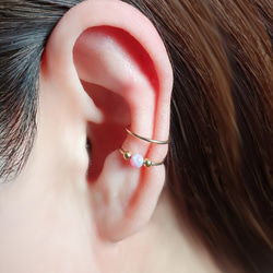 Double Band Ear Cuff with Opal Bead, イヤーカフ 6枚目の画像