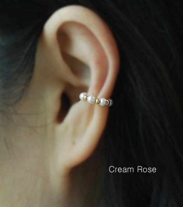 イヤーカフ  Seed Beads & Cute Pearl Line Ear Cuff 3枚目の画像