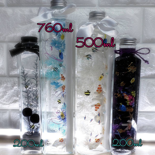 冬ハーバリウム Big横置き760ml ホワイトオーロラ ペンギン＆白 