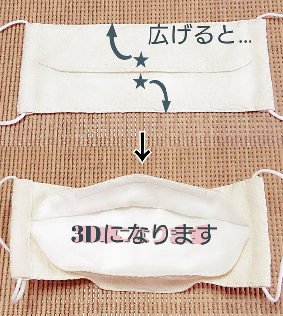 【送料無料】★ぺったんこ3Dマスク(ノーズワイヤー入り)★ コットン刺繍レース生地(ペイズリー）大人用 4枚目の画像