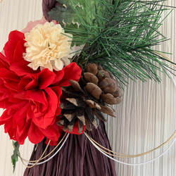 お正月　和モダン赤いダリアのしめ縄飾り2021  素敵な年になりますように。。 3枚目の画像
