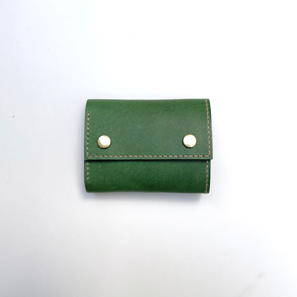 本革mini  wallet  green コンパクト 1枚目の画像