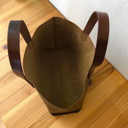 本革 ミニトートバッグ シンプル オリーブ 2枚目の画像