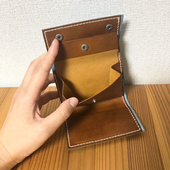 本革　鍵も付けれる三つ折り財布　キーケース　小さい　ミニ財布 3枚目の画像