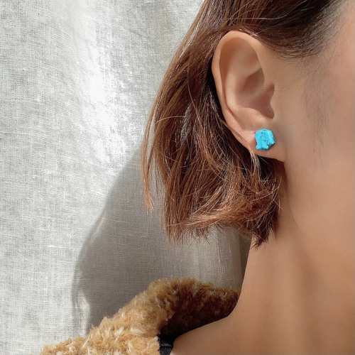 ターコイズ(トルコ石)鉱物原石 ピアス/イヤリング 【石おまかせ/金具