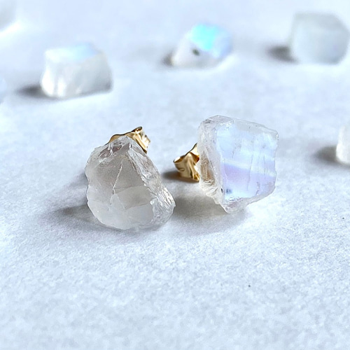 福袋 セール ムーンストーン鉱物原石 ピアス/イヤリング 【石おまかせ/金具 ピアス