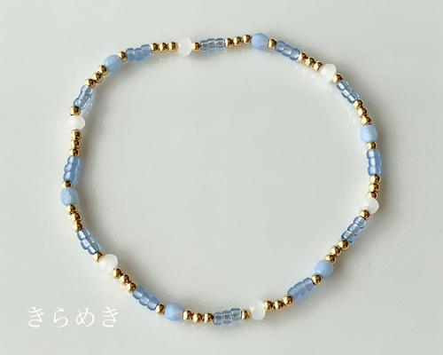 ブレスレット かわいい ブルー 本ロジウム 16金 ゴールド