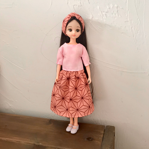リカちゃん服 麻の葉柄のワンピースとヘアバンド おもちゃ・人形