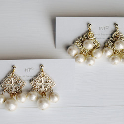 14kgf｜Cotton pearl Chandelier Elegant スタッドピアス｜イヤリング・キャッチ選択可 6枚目の画像