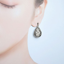 日本製Pt900｜Filigree drop pierce｜プラチナスタッドピアス 4枚目の画像