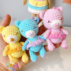 編みぐるみオーガニック コットン女の子と3熊 人形 2枚目の画像