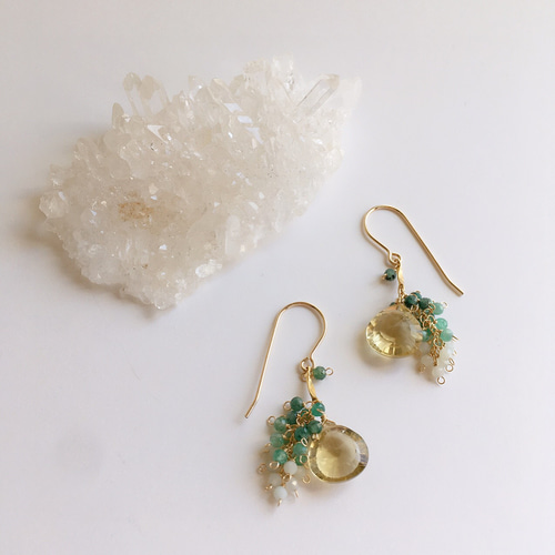 14kgf《天然石》レモンクォーツとエメラルド、アマゾナイトの  