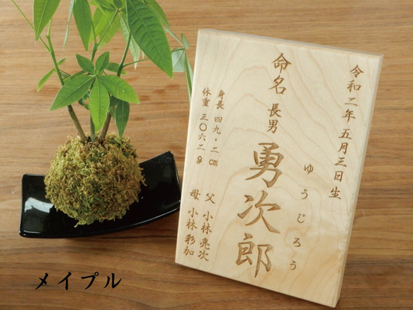 【命名書】無垢の木の命名書 家紋 名前札 名前旗 節句 B6 2枚目の画像