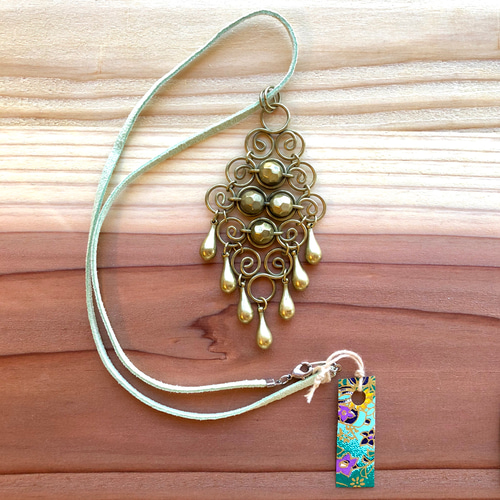 うずまきワイヤークラフト 真鍮ネックレス 針金細工 アンティーク風