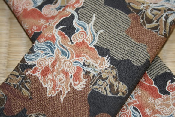 ◆半襟・半衿【唐獅子】茶 1枚目の画像