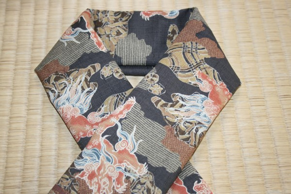 ◆半襟・半衿【唐獅子】茶 2枚目の画像