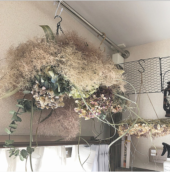 秋色紫陽花•ユーカリ•スモークツリーのフライングリース 秋色紫陽花•ユーカリ•スモークツリーのフライングリース