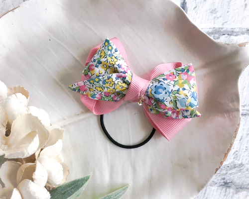 リバティリボンのヘアゴム(エマアンドジョージーナ×プリンセスピンク