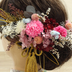 プリザーブドフラワー 髪飾り シルヴァ Bピンク ヘッドドレス かすみ草 結婚式 前撮 打掛 送料無料 K_0405b 3枚目の画像