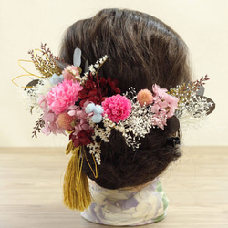 プリザーブドフラワー 髪飾り シルヴァ Bピンク ヘッドドレス かすみ草 結婚式 前撮 打掛 送料無料 K_0405b 4枚目の画像