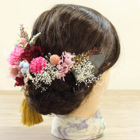 プリザーブドフラワー 髪飾り シルヴァ Bピンク ヘッドドレス かすみ草 結婚式 前撮 打掛 送料無料 K_0405b 5枚目の画像