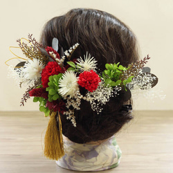 プリザーブドフラワー 髪飾り シルヴァ Aレッド ヘッドドレス かすみ草 結婚式 前撮 打掛 送料無料 K_0405a 4枚目の画像