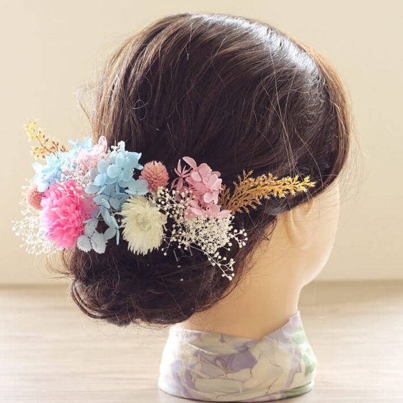 プリザーブドフラワー ドライフラワー 髪飾り ニコル Cピンク ヘッドドレス かすみ草 造花 成人式 K_0408c 4枚目の画像