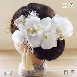 髪飾り 胡蝶蘭 二条 B-2 ヘッドドレス プリザーブドフラワー かすみ草 神前式 造花【送料無料】K_0413b 1枚目の画像