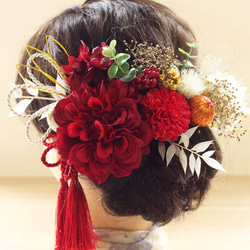 髪飾り 成人式 ダリア 赤 アデル C3 和装 色打掛 振袖 袴 造花 ヘッドドレス ウェディング K_0422c 2枚目の画像