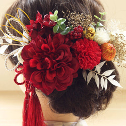 髪飾り 成人式 ダリア 赤 アデル C3 和装 色打掛 振袖 袴 造花 ヘッドドレス ウェディング K_0422c 3枚目の画像