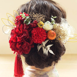 髪飾り 成人式 ダリア 赤 アデル C3 和装 色打掛 振袖 袴 造花 ヘッドドレス ウェディング K_0422c 4枚目の画像