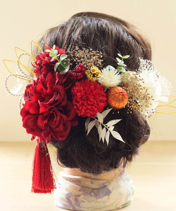 髪飾り 成人式 ダリア 赤 アデル C3 和装 色打掛 振袖 袴 造花 ヘッドドレス ウェディング K_0422c 4枚目の画像