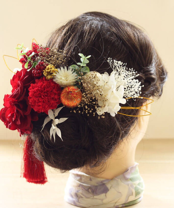 髪飾り 成人式 ダリア 赤 アデル C3 和装 色打掛 振袖 袴 造花 ヘッドドレス ウェディング K_0422c 5枚目の画像