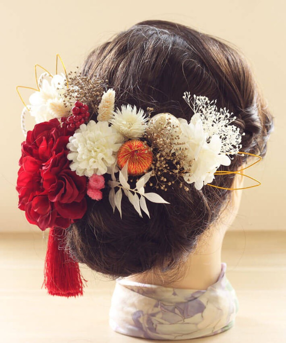 髪飾り 成人式 ダリア 赤 アデル A1 和装 色打掛 振袖 袴 造花 ヘッドドレス ウェディング K_0422a 5枚目の画像