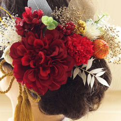 髪飾り 成人式 ダリア 赤 アデル F6 和装 色打掛 振袖 袴 造花 ヘッドドレス ウェディング K_0423f 3枚目の画像
