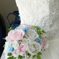 ラウンドブーケ ピュアブルーピンク ナチュラル 薔薇＆ローズ ウェディング 結婚式 海外挙式 送料無料 B_0188 3枚目の画像