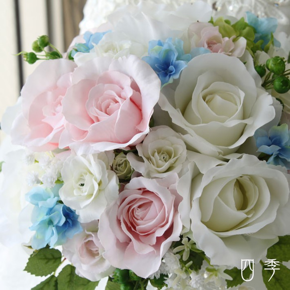 ラウンドブーケ ピュアブルーピンク ナチュラル 薔薇＆ローズ ウェディング 結婚式 海外挙式 送料無料 B_0188 4枚目の画像