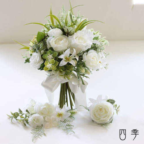ブーケ 造花 クラッチブーケ ホワイト ナチュラル ウェディング 結婚式