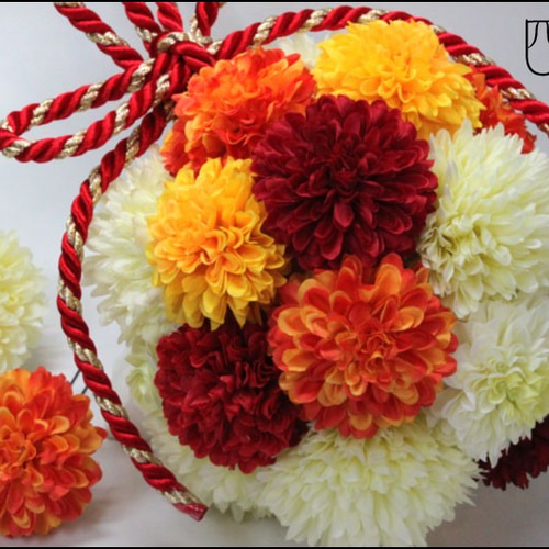 和装ブーケ ボールブーケ オレンジ タッセル付き 造花 花嫁さま 結婚式