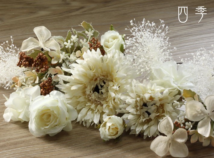髪飾り ヘッドドレス エルザ アイボリー ガーベラ  かすみ草 Uピン ワイヤー 結婚式 【送料無料・郵便】H_348a