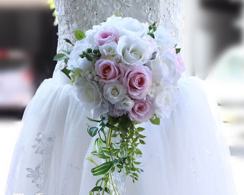 ブーケ 造花 ピュアピンクバイン ローズ 巻きバラ ホワイト 結婚式
